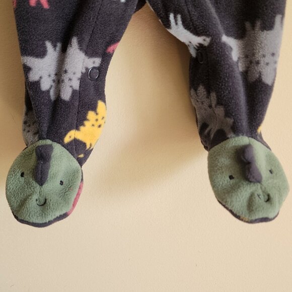 Carters - Preemie Boys Dark Gray Dinosaur Button Up Fleece Sleeper Pajamas - Picture 5 of 6